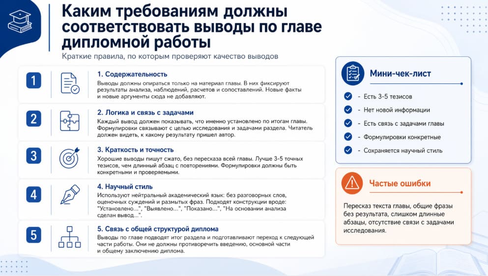 Каким требованиям должны соответствовать выводы по главе дипломной работы