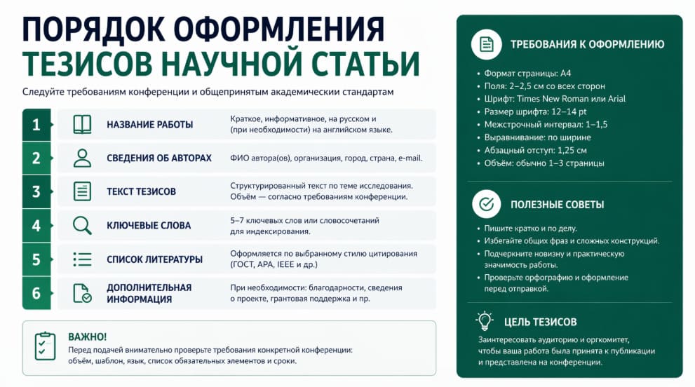 Порядок оформления тезисов научной статьи