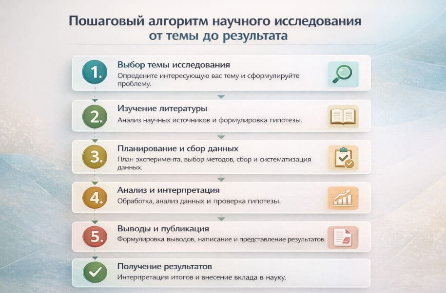 Пошаговый алгоритм научного исследования от темы до результата