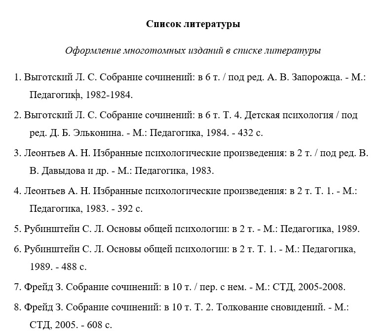 Пример оформления многотомных изданий в списке литературы