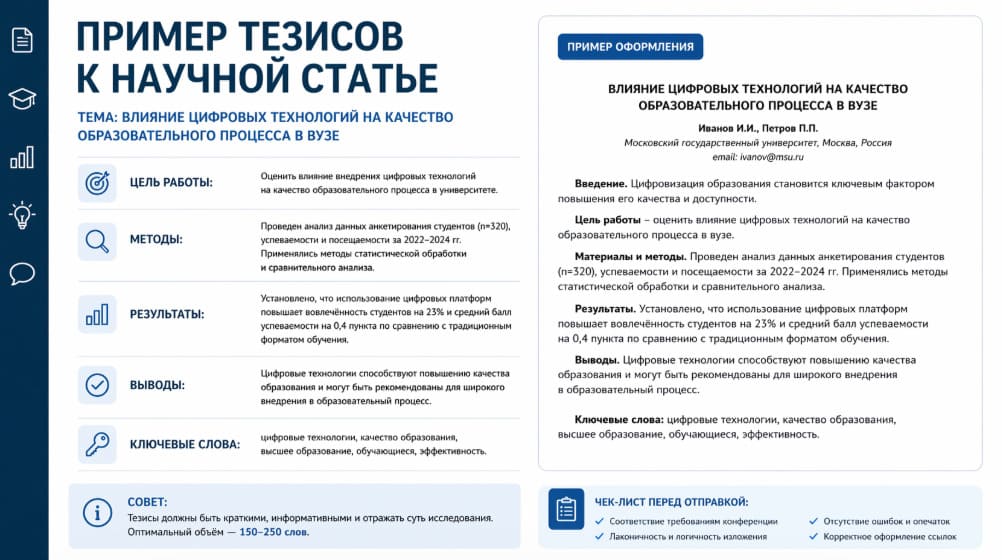 Пример тезисов к научной статье