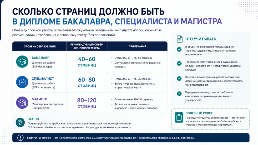 Сколько страниц должно быть в дипломе бакалавра, специалиста и магистра