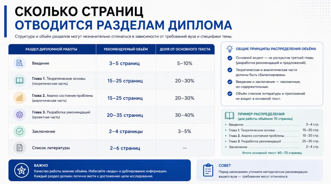 Сколько страниц отводится разделам диплома