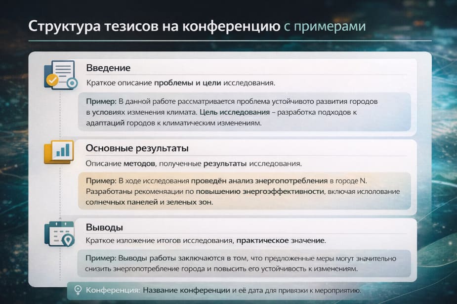 Структура тезисов на конференцию с примерами