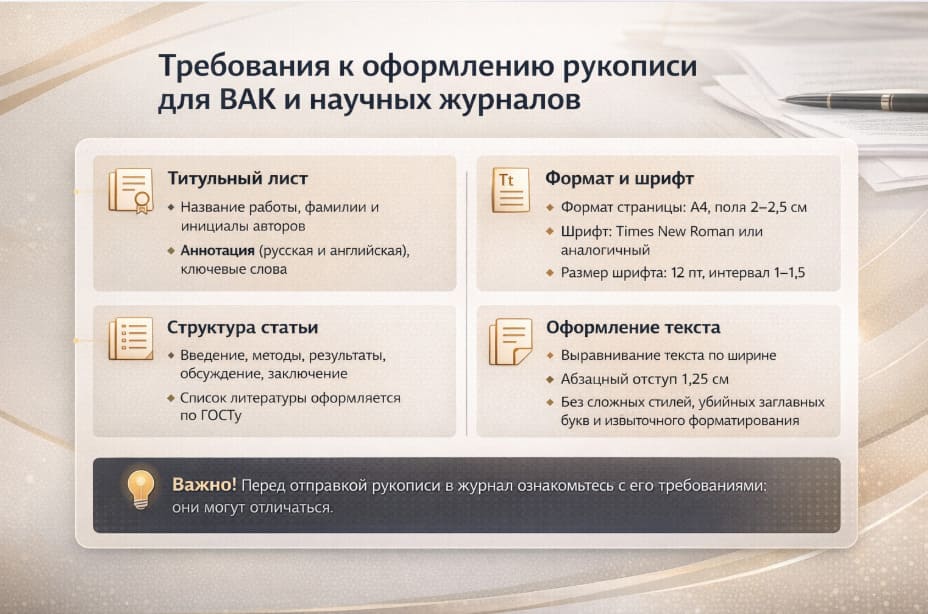 Требования к оформлению рукописи для ВАК и научных журналов