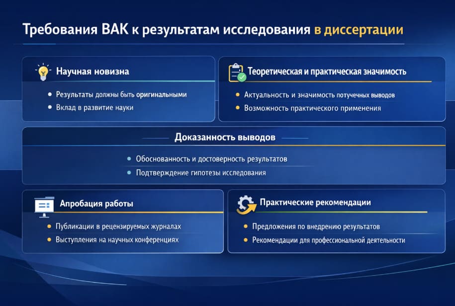 Требования ВАК к результатам исследования в диссертации