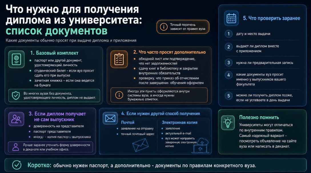 Что нужно для получения диплома из университета: список документов