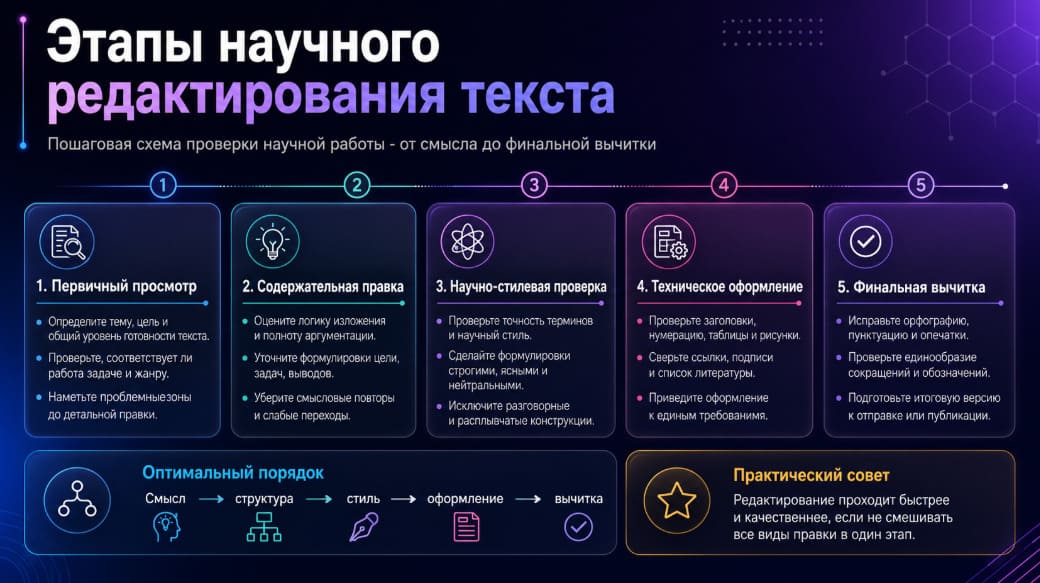 Этапы научного редактирования текста
