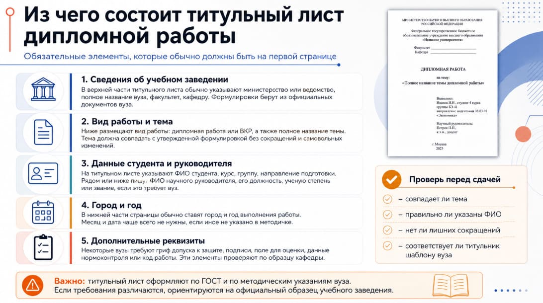 Из чего состоит титульный лист дипломной работы: обязательные элементы
