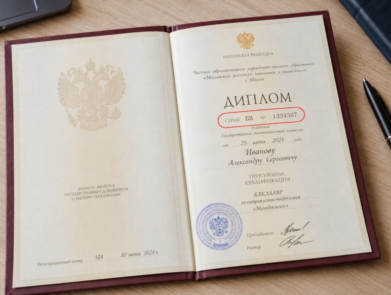 Как выглядит серия и номер диплома