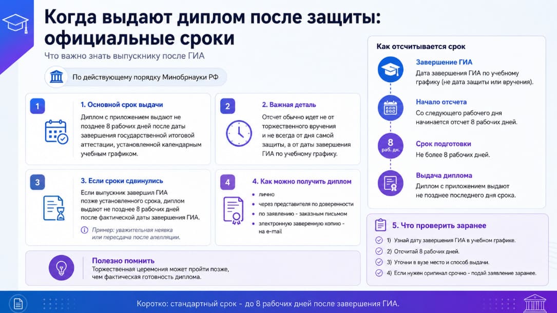Когда выдают диплом после защиты: официальные сроки