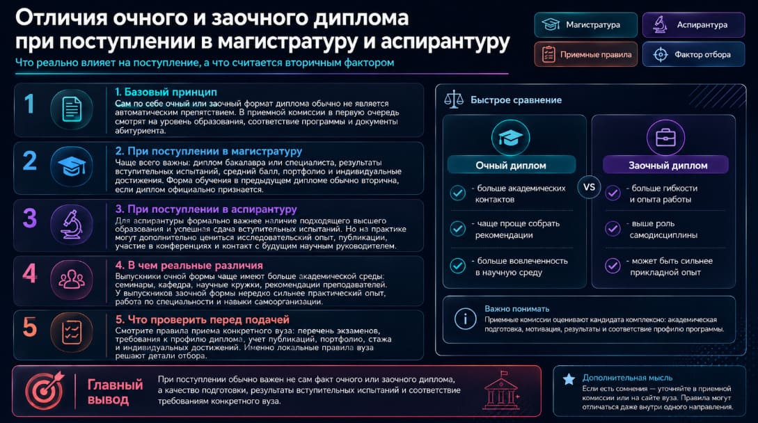 Отличия очного и заочного диплома при поступлении в магистратуру и аспирантуру