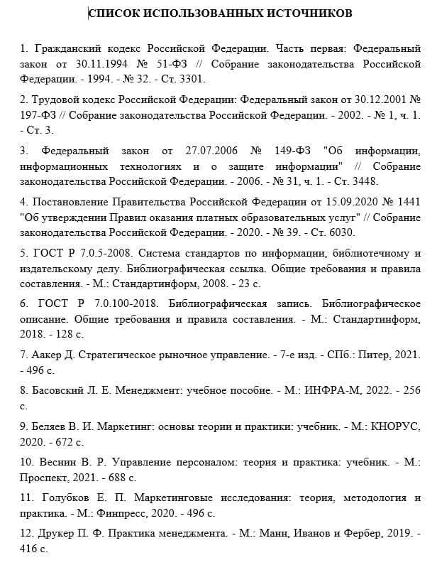 Пример - список источников в дипломной работе