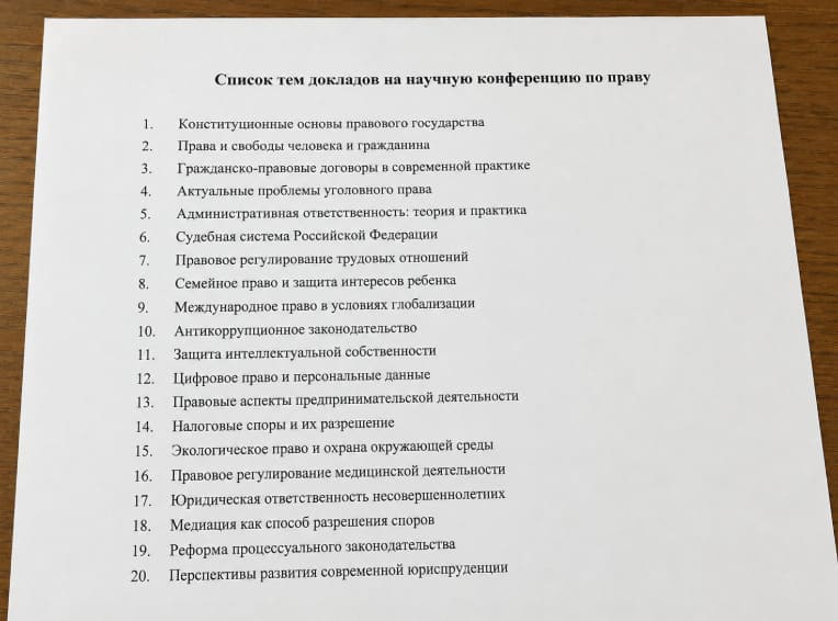 Темы докладов на конференцию по праву