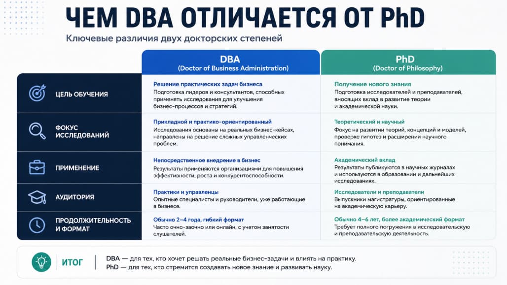 Чем DBA отличается от PhD
