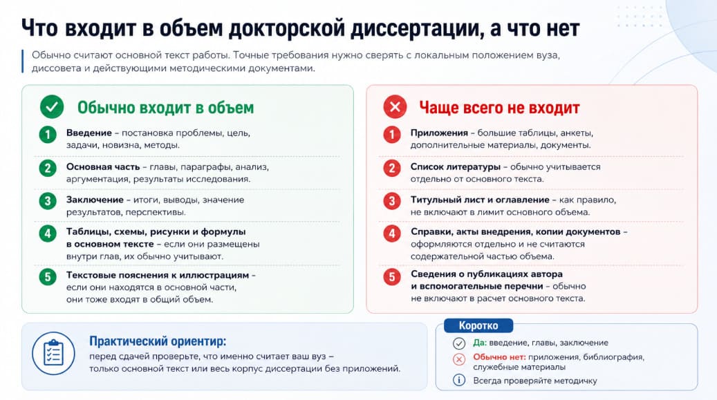 Что входит в объем докторской диссертации, а что нет