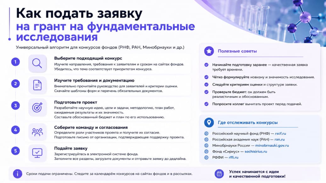 Как подать заявку на грант на фундаментальные исследования