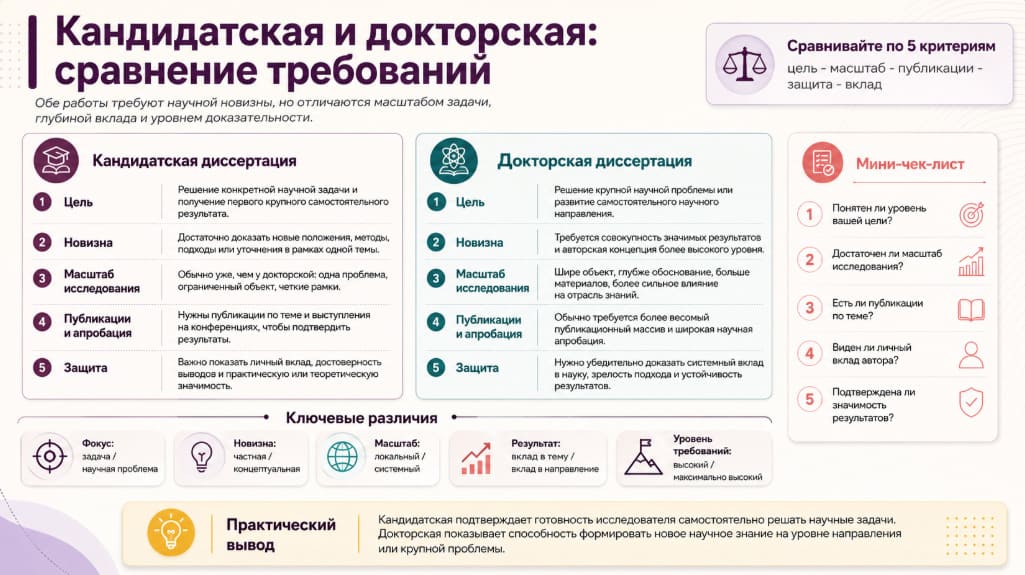 Кандидатская и докторская: сравнение требований