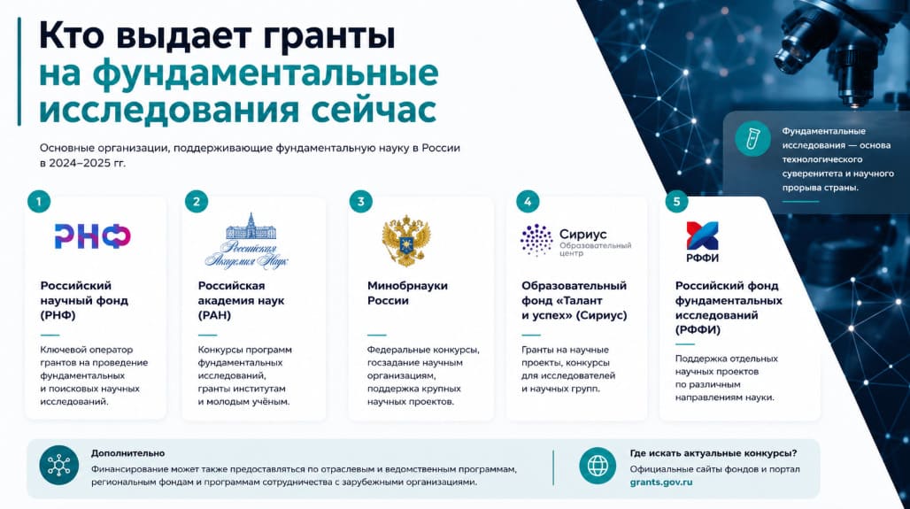 Кто выдает гранты на фундаментальные исследования сейчас