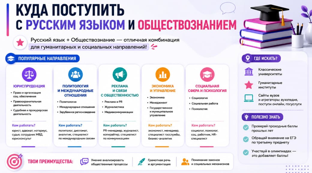 Куда поступить с русским языком и обществознанием