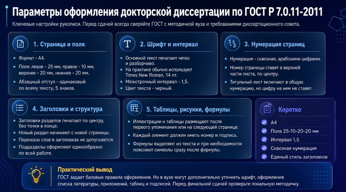 Параметры оформления докторской диссертации по ГОСТ Р 7.0.11-2011