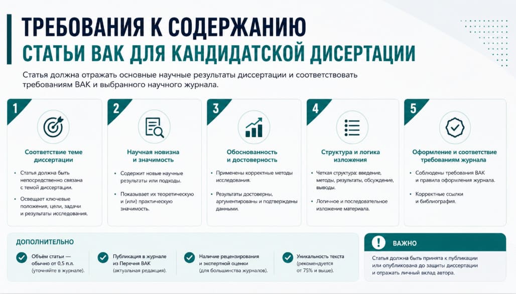 Требования к содержанию статьи ВАК для кандидатской диссертации