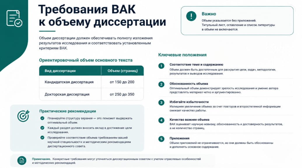 Требования ВАК к объему диссертации