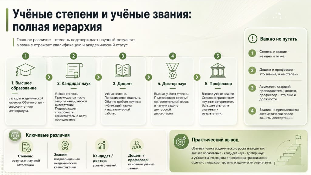 Учёные степени и учёные звания: полная иерархия