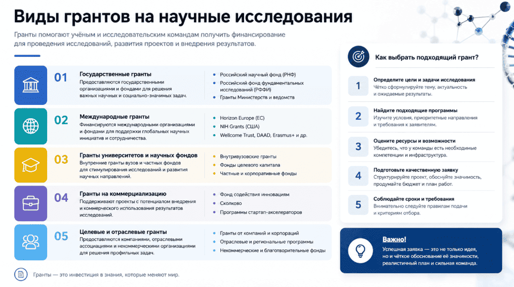 Виды грантов на научные исследования