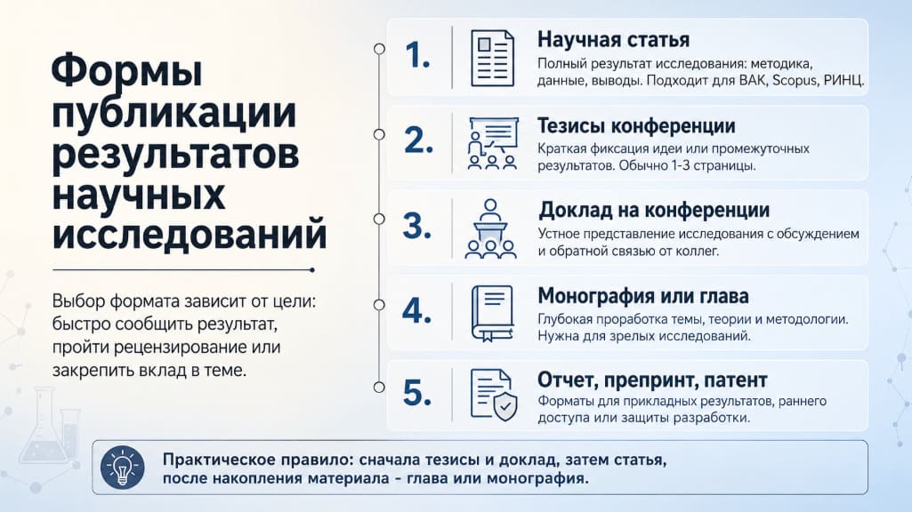Формы публикации результатов научных исследований