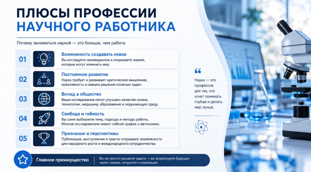 Плюсы профессии научного работника