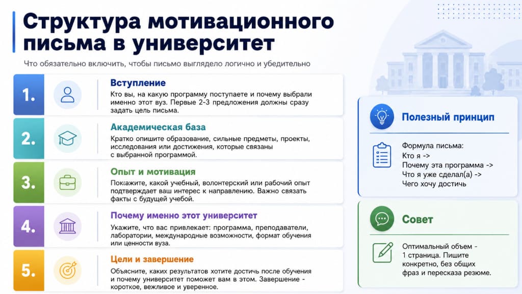 Структура мотивационного письма в университет