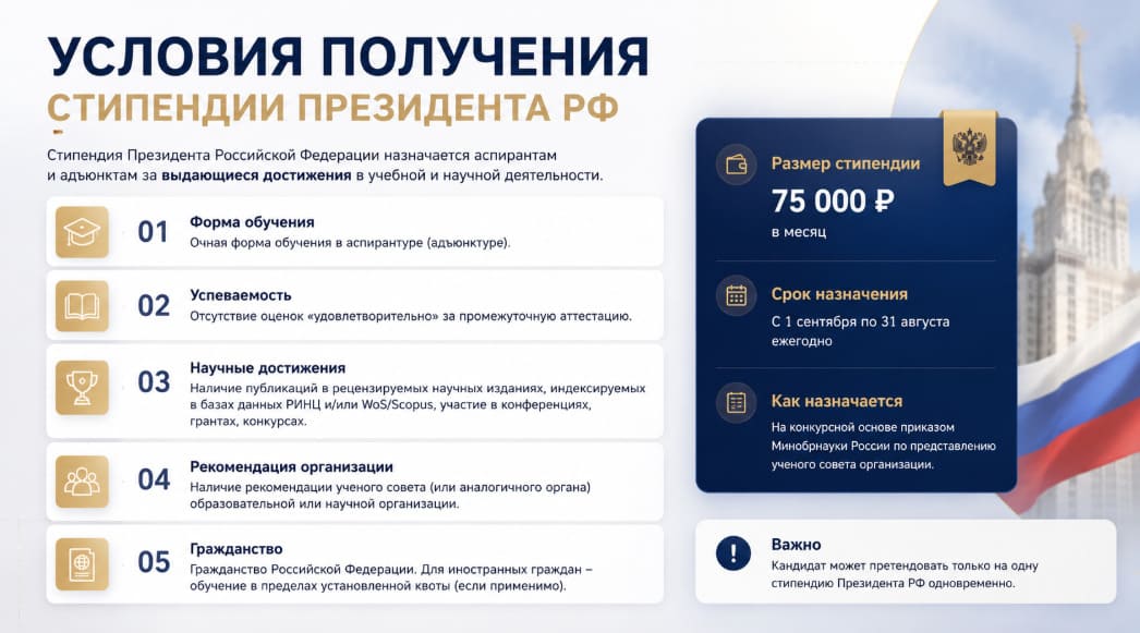 Условия получения стипендии Президента РФ