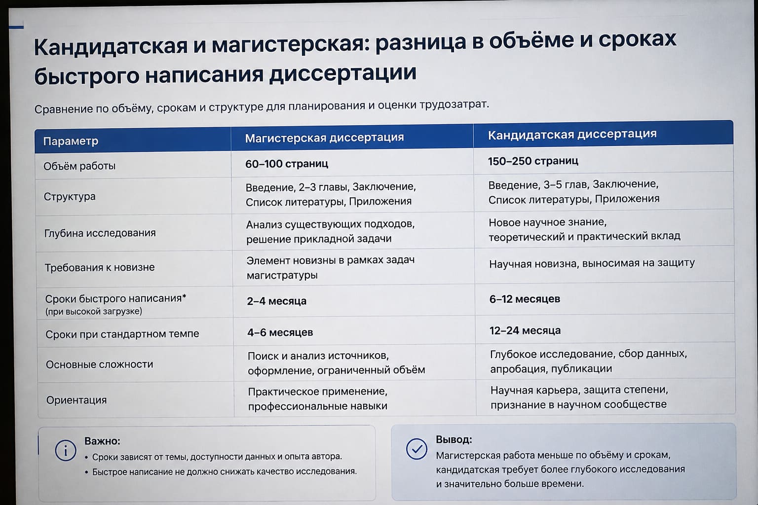 Кандидатская и магистерская: разница в объёме и сроках быстрого написания