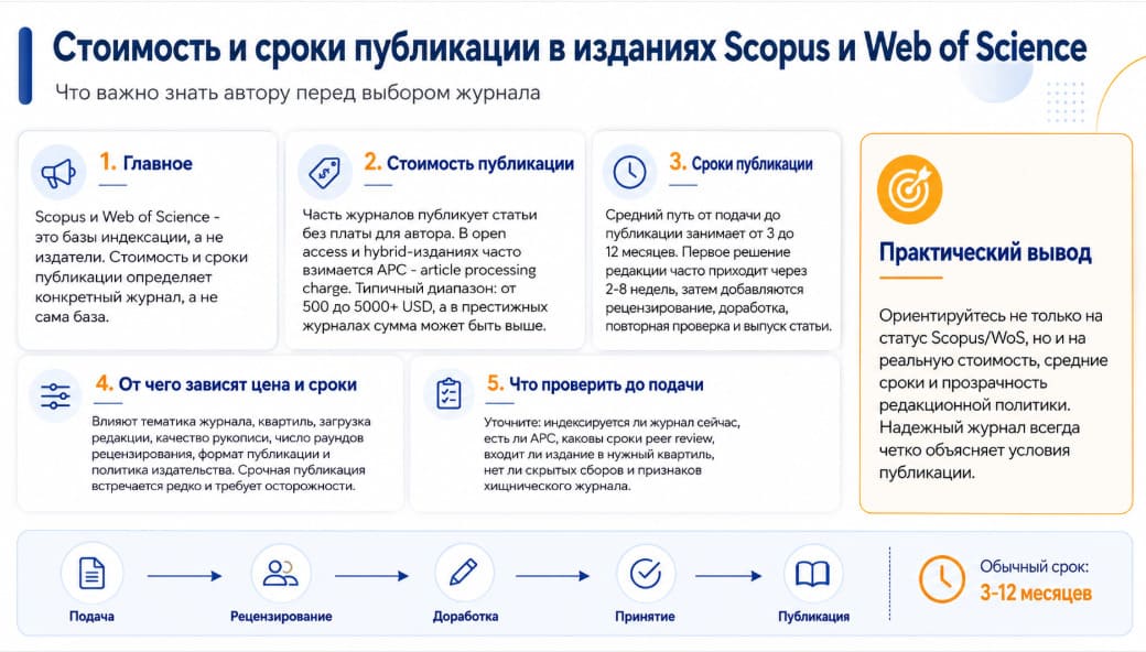 Стоимость и сроки публикации в изданиях Scopus и Web of Science